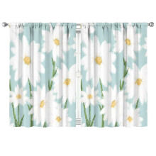 White daisies blue background blackout curtains 2 panels
