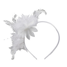 Bandeau de Costume d'événement de casque de fleur de plume-Blanc