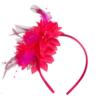 Serre-tête à plumes colorées et fleurs, cerceau de-Rose rouge