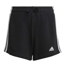 (11-12 Years, Black/White) Adidas Girls Fleece 3 Stripes Shorts