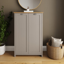 Lancaster 2 Door Shoe Cabinet Grey with Oak Top