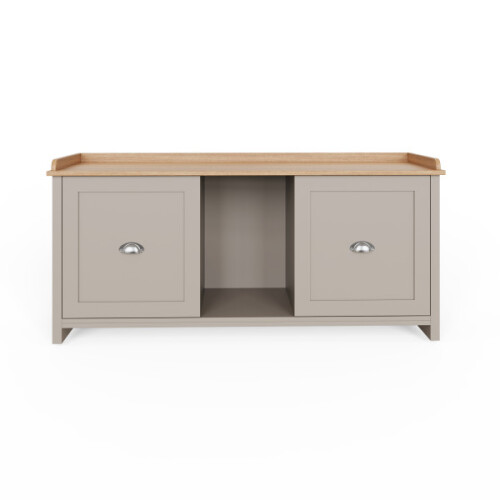 Lancaster 2 Door Shoe Bench Grey with Oak Top 2