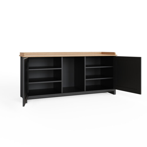Lancaster 2 Door Shoe Bench Black with Oak Top 2