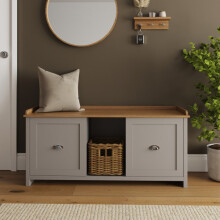 Lancaster 2 Door Shoe Bench Grey with Oak Top
