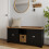 Lancaster 2 Door Shoe Bench Black with Oak Top 2
