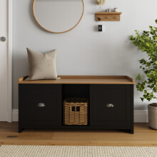 Lancaster 2 Door Shoe Bench Black with Oak Top