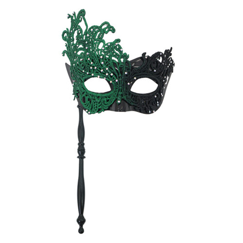 Masques de mascarade en strass, décorations de Mardi-Noir vert
