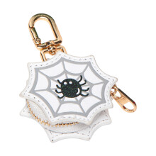 Leather Coin Purse with Keychain Small Change Purse-spider web