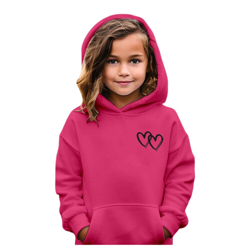 Girls' Pullover Hoodie Double Heart Print Front Pocket Hot