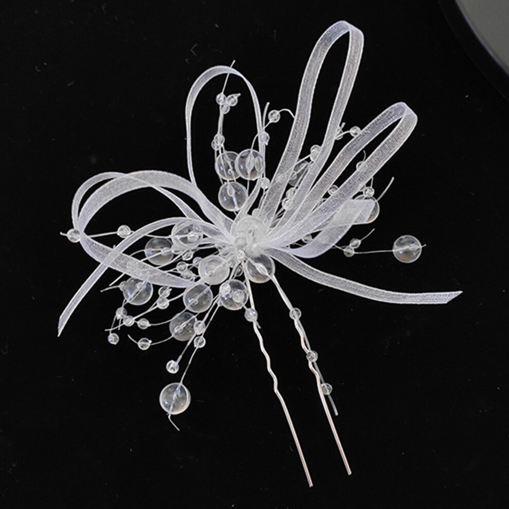 Creation-3C (Whiteb) Chinese Hair Stick Floral Bridal Hairpin (50 Chars)