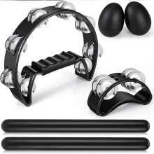 Tambourine with Metal Jingles Half-Moon Design Black