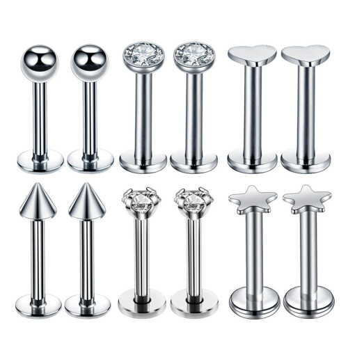 Stainless Steel Stud Earrings 12 pcs 16G