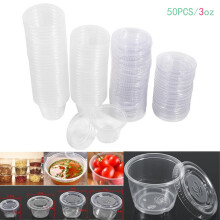 Disposable Plastic Sauce Cups with Lid 50 pcs