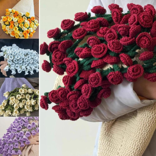 Crochet Rose Bouquet Blanket Red 2.6 Ft 1