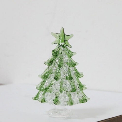 Mini Stained Glass Christmas Tree Green Hand-Blown 2