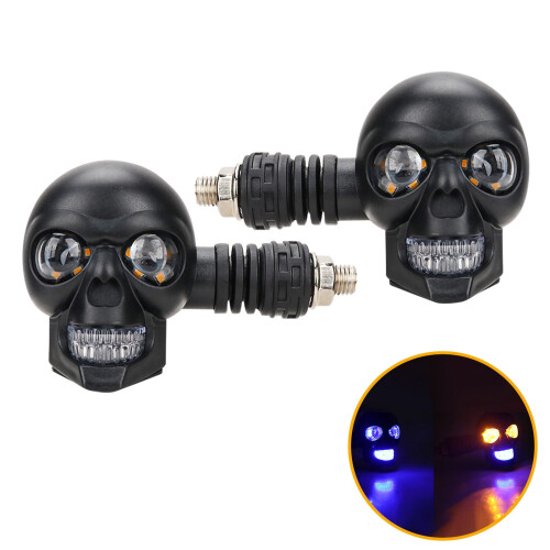 Skull Turn Signals LED 12V 2-Pack Amber/White Waterproof 2