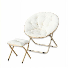 Foldable Faux Fur Saucer Chair with Metal Frame and Footrest