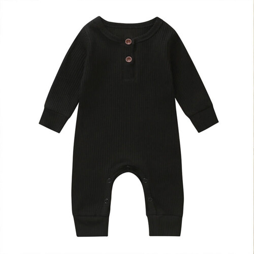 Toddler Romper Long Sleeve Ribbed Henley Jumpsuit
