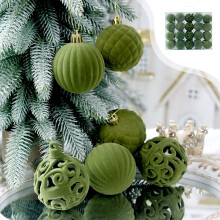 Flocked Christmas Balls Green 40-Piece Tree Ornaments