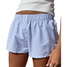 Women's Lounge Shorts Plaid Print Elastic Waist X-Large Blue