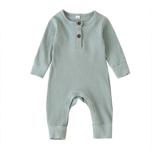 Toddler Long Sleeve Romper Ribbed Henley Jumpsuit