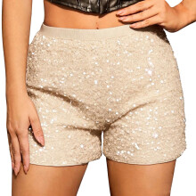 Women's High Waisted Solid Sequin Shorts - Nylon Spandex
