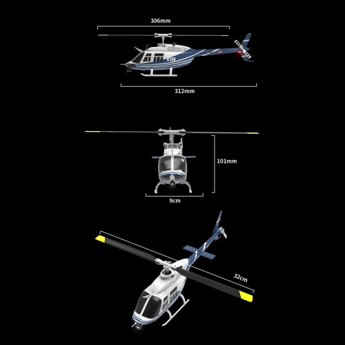 6CH 1/33 Scale Bell 206 Model Helicopter with Propeller and 2