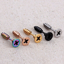 Screw Earrings Blue Threaded Piercing Jewelry 1 Pair