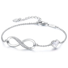 Infinity Heart Charm Bracelet 925 Sterling Silver Adjustable
