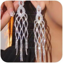 Women's Christmas Silver Rhinestone Chandelier Earrings 1
