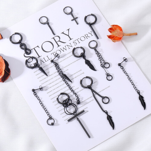 Punk Cross Hoop Earrings Set 12 Pieces 1
