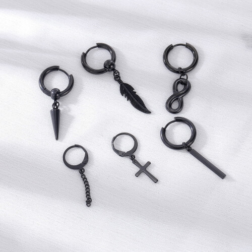 Punk Cross Hoop Earrings Set 12 Pieces 2