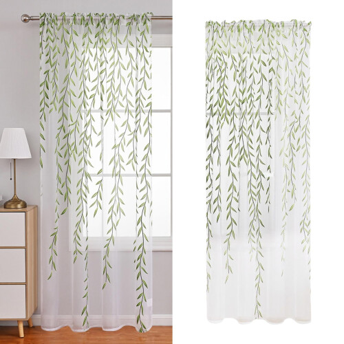 Gradient Green Curtains Washable Privacy Drapery 260 cm