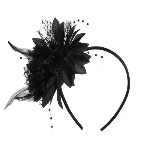 1900S Flapper Feathered Flower Hairband For Carnivals-Black