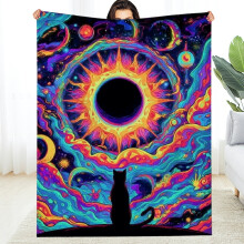 Black Cat Fantasy Flannel Blanket 60x80 in