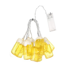 3D-Bierkrug-Lichterkette, 10 LEDs, 147/198 cm, Fernbedienung, USB/Batterie