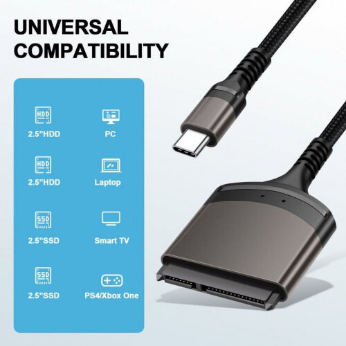 USB-C til SATA-adapterkabel for 2,5" SSD-harddisk 5 Gbps