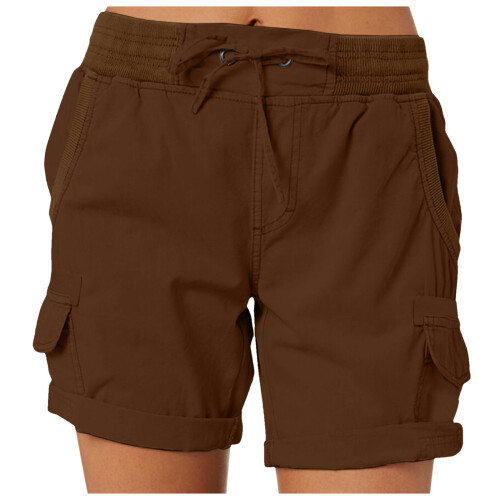 Dame Cargoshorts Sommer Løs Elastisk Midje med Lommer