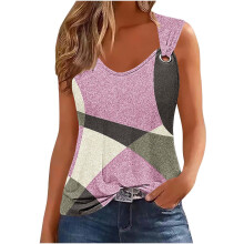 Damen Sommer Tank Top mit Farbblockdruck, ärmellos, Rundhalsausschnitt