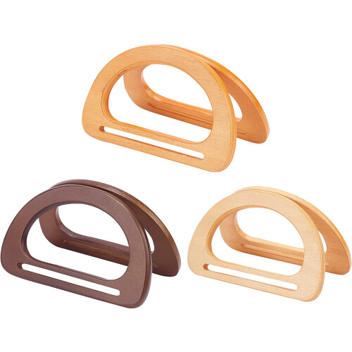 Alças de madeira para bolsas em formato de D, 15 cm (5,9 polegadas), 6 peças, 3 cores.