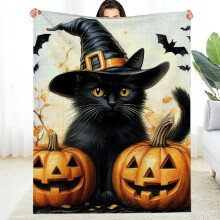 Black Cat Halloween Flannel Blanket 60x80 in