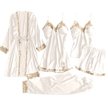 Set camisol din mătase pentru femei cu sutien încorporat, alb, M
