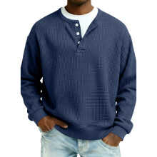 Sweat-shirt Henley pour homme, bleu marine, taille XXL