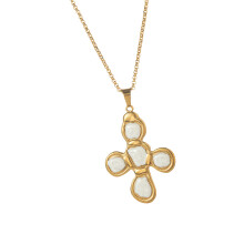Trendy Oil Drip Crucifix Pendant Necklace Stainless Steel-White