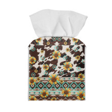 Boîte à mouchoirs en cuir avec couvercle et motif vache tournesol, cube en PU