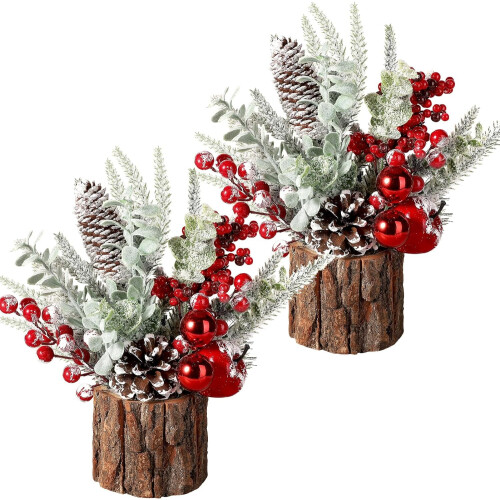 Mini Tabletop Artificial Christmas Tree with Ornaments Red
