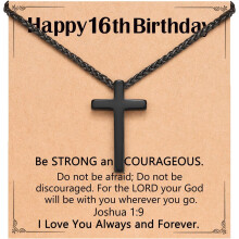 Black Cross Necklace with Joshua 1:9 Verse for Teens 8-18