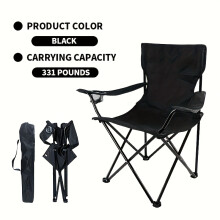 (Black) Camping Picnic Chair, Portable Picnic Chair, Beach Chair with Carry Bag, Foldable Fishing Chair with Cup Holder,