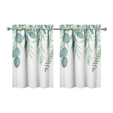 Vintage green leaf tier kitchen curtains 28x36 in 2 panels