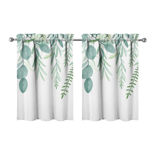 Vintage green leaf tier kitchen curtains 28x36 in 2 panels